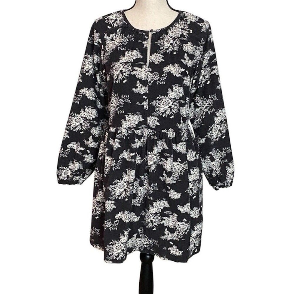 Universal Thread Black & Cream Floral Corduroy Dress Coquette Boho Chic Size S